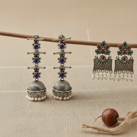 StylishKudi Oxidised Silver Earrings&Chandbali Earrings ComboSet for Women&girl