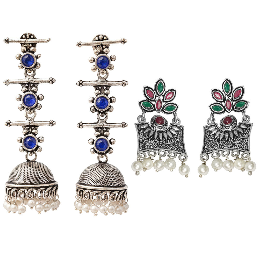 StylishKudi Oxidised Silver Earrings&Chandbali Earrings ComboSet for Women&girl