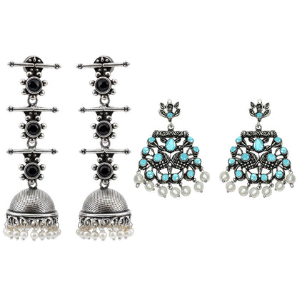 StylishKudi Oxidised Silver Stud & Chandbali Earrings Combo Set for Women&girl