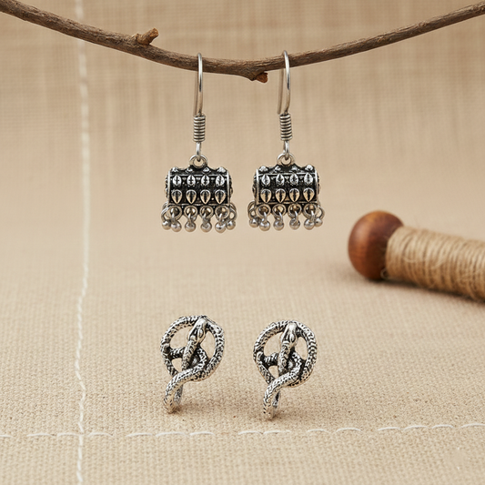 StylishKudi Oxidised Silver Stud & Chandbali Earrings Combo Set for Women&girl