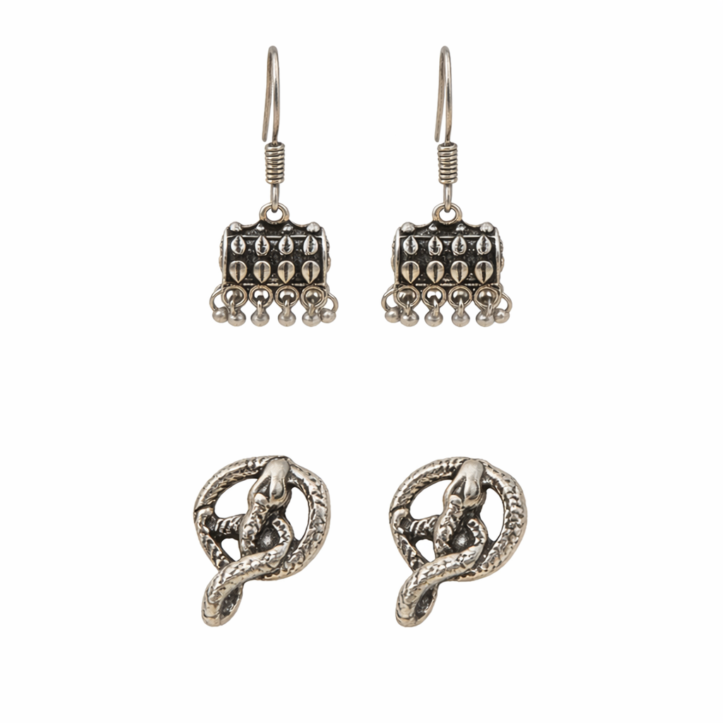 StylishKudi Oxidised Silver Stud & Chandbali Earrings Combo Set for Women&girl