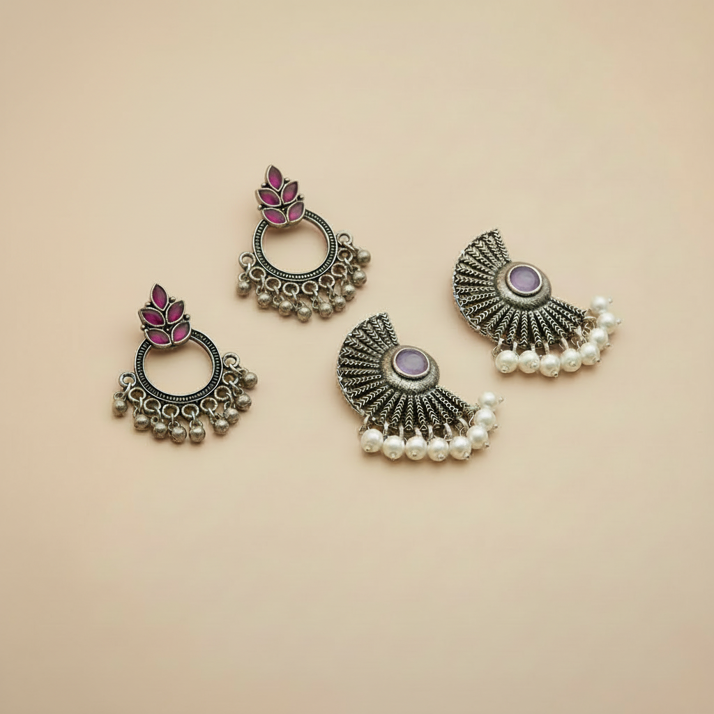 StylishKudi Oxidised Silver Plated Dangler Earrings Combo for Women & Girls