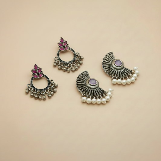 StylishKudi Oxidised Silver Plated Dangler Earrings Combo for Women & Girls