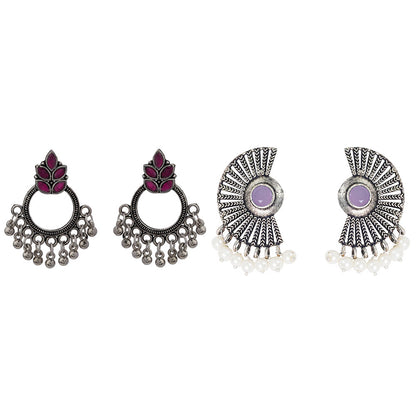 StylishKudi Oxidised Silver Plated Dangler Earrings Combo for Women & Girls