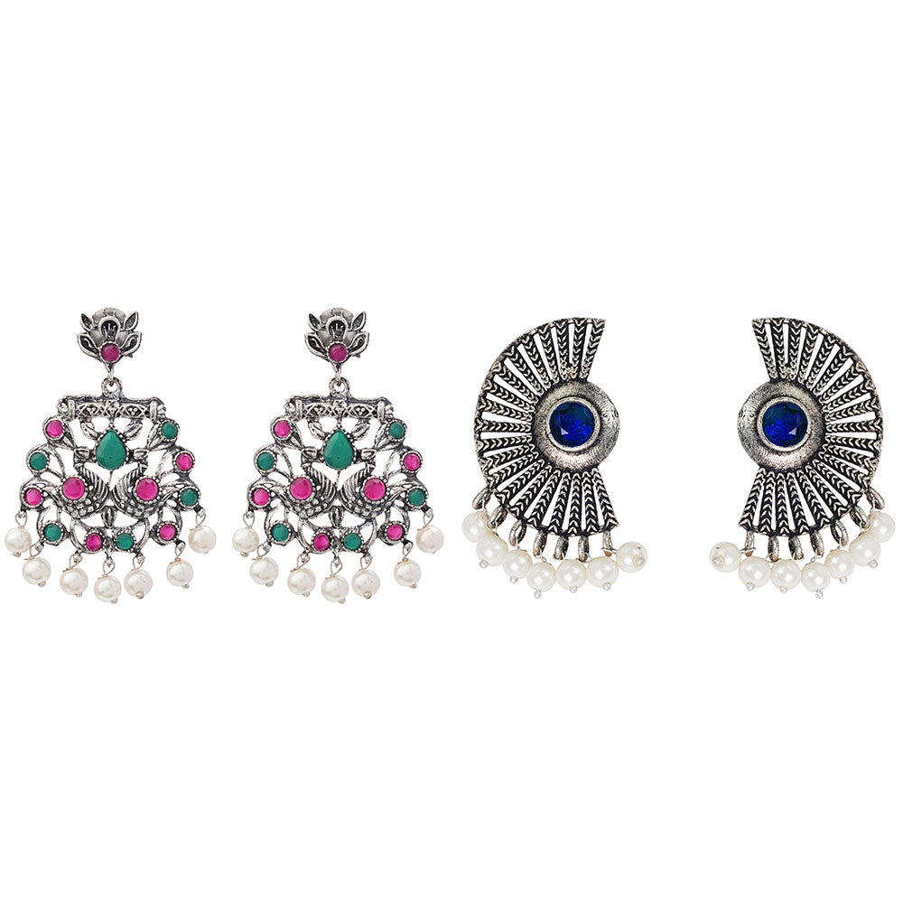 StylishKudi Oxidised Silver Jhumka & Stud Earrings ComboSet for Women&girl