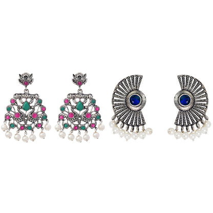 StylishKudi Oxidised Silver Jhumka & Stud Earrings ComboSet for Women&girl
