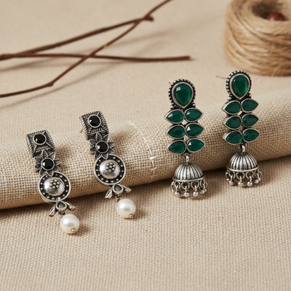 StylishKudi Oxidised Silver Earrings&Chandbali Earrings ComboSet for Women&girl