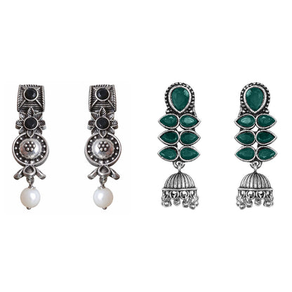 StylishKudi Oxidised Silver Earrings&Chandbali Earrings ComboSet for Women&girl