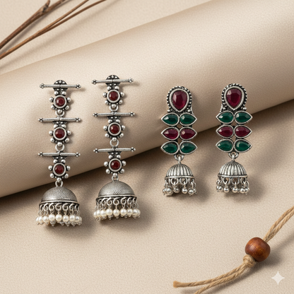 StylishKudi Oxidised Silver Earrings&Chandbali Earrings ComboSet for Women&girl