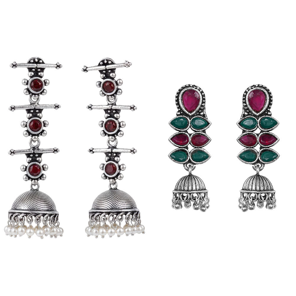 StylishKudi Oxidised Silver Earrings&Chandbali Earrings ComboSet for Women&girl