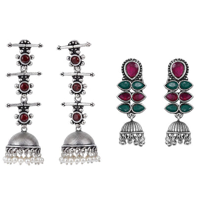 StylishKudi Oxidised Silver Earrings&Chandbali Earrings ComboSet for Women&girl