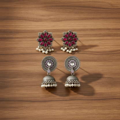 StylishKudi Oxidised Silver Earrings&Chandbali Earrings ComboSet for Women&girl