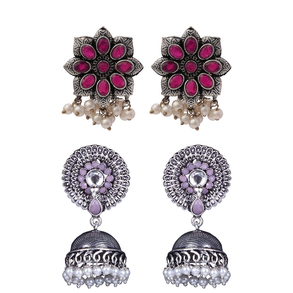 StylishKudi Oxidised Silver Earrings&Chandbali Earrings ComboSet for Women&girl