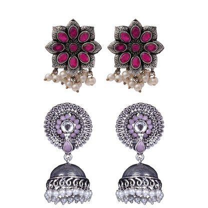 StylishKudi Oxidised Silver Earrings&Chandbali Earrings ComboSet for Women&girl