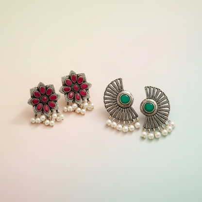 StylishKudi Oxidised Silver Earrings&Chandbali Earrings ComboSet for Women&girl