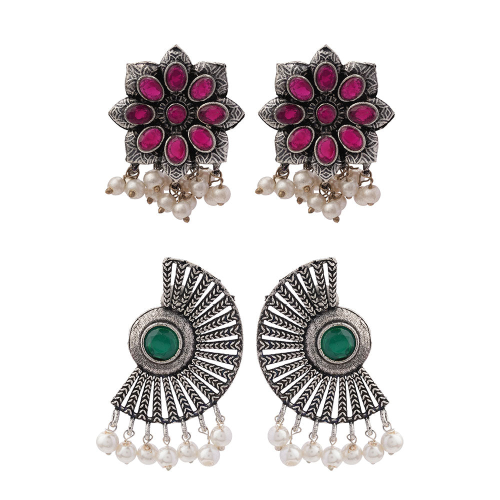 StylishKudi Oxidised Silver Earrings&Chandbali Earrings ComboSet for Women&girl
