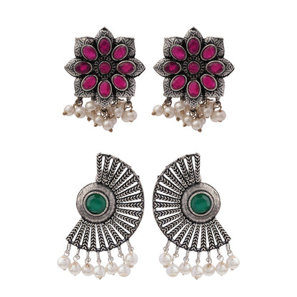 StylishKudi Oxidised Silver Earrings&Chandbali Earrings ComboSet for Women&girl