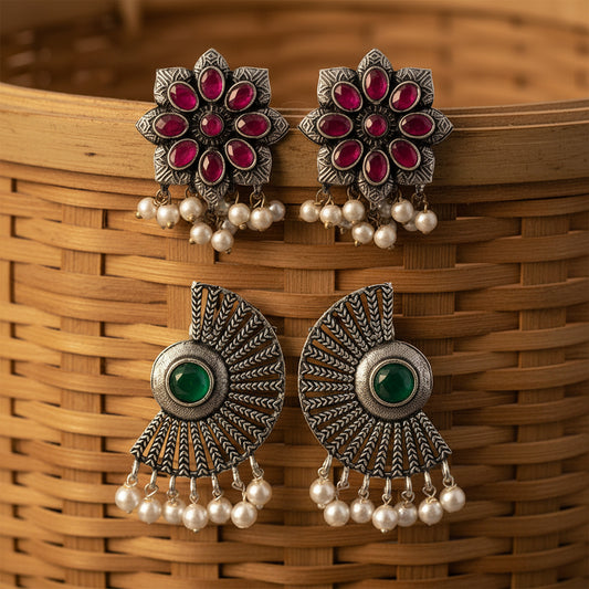 StylishKudi Oxidised Silver Earrings&Chandbali Earrings ComboSet for Women&girl
