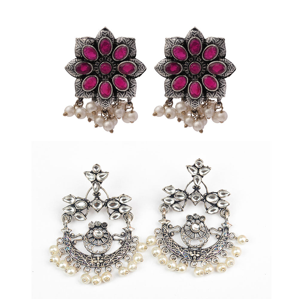 StylishKudi Oxidised Silver Earrings&Chandbali Earrings ComboSet for Women&girl