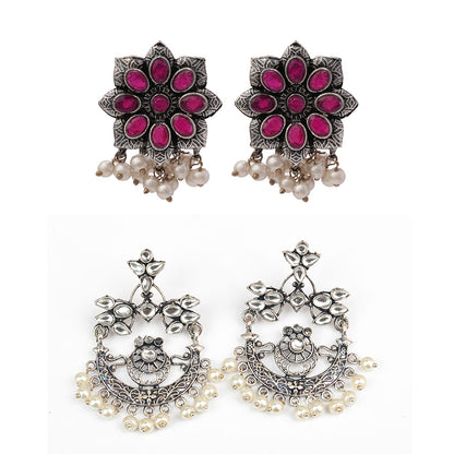 StylishKudi Oxidised Silver Earrings&Chandbali Earrings ComboSet for Women&girl