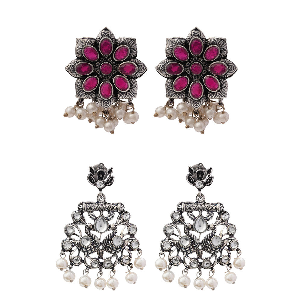 StylishKudi Oxidised Silver Earrings&Chandbali Earrings ComboSet for Women&girl