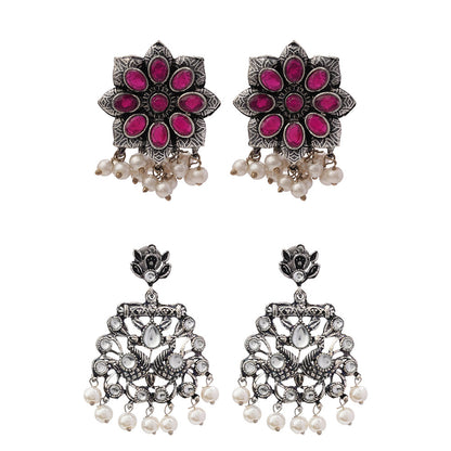 StylishKudi Oxidised Silver Earrings&Chandbali Earrings ComboSet for Women&girl
