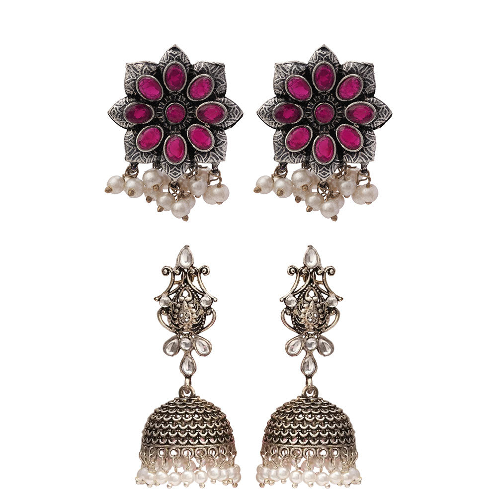 StylishKudi Oxidised Silver Earrings&Chandbali Earrings ComboSet for Women&girl