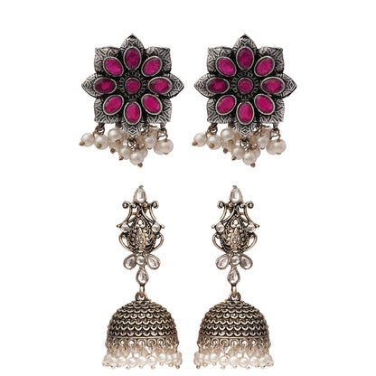 StylishKudi Oxidised Silver Earrings&Chandbali Earrings ComboSet for Women&girl