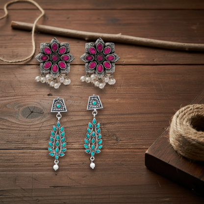 StylishKudi Oxidised Silver Earrings&Chandbali Earrings ComboSet for Women&girl
