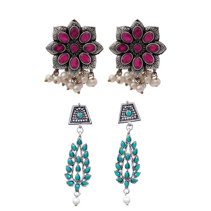 StylishKudi Oxidised Silver Earrings&Chandbali Earrings ComboSet for Women&girl