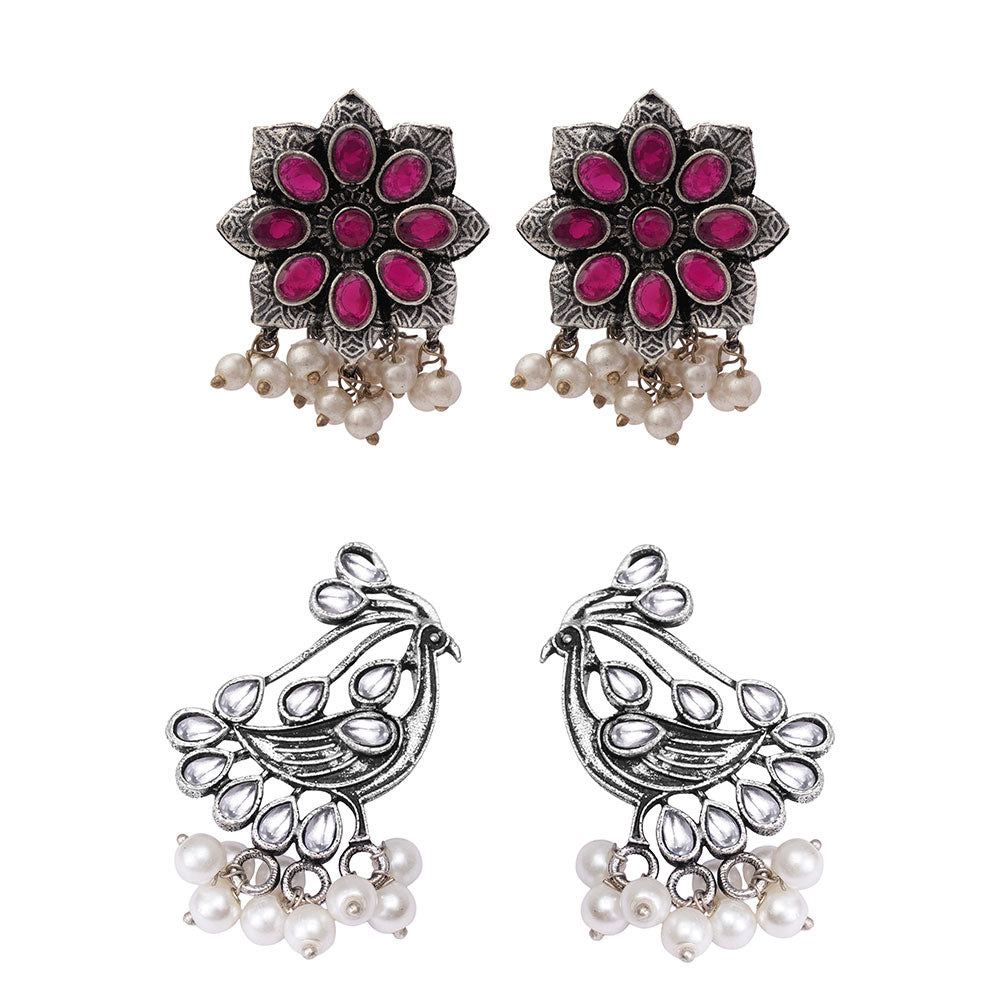 StylishKudi Oxidised Silver Earrings&Chandbali Earrings ComboSet for Women&girl