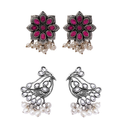 StylishKudi Oxidised Silver Earrings&Chandbali Earrings ComboSet for Women&girl