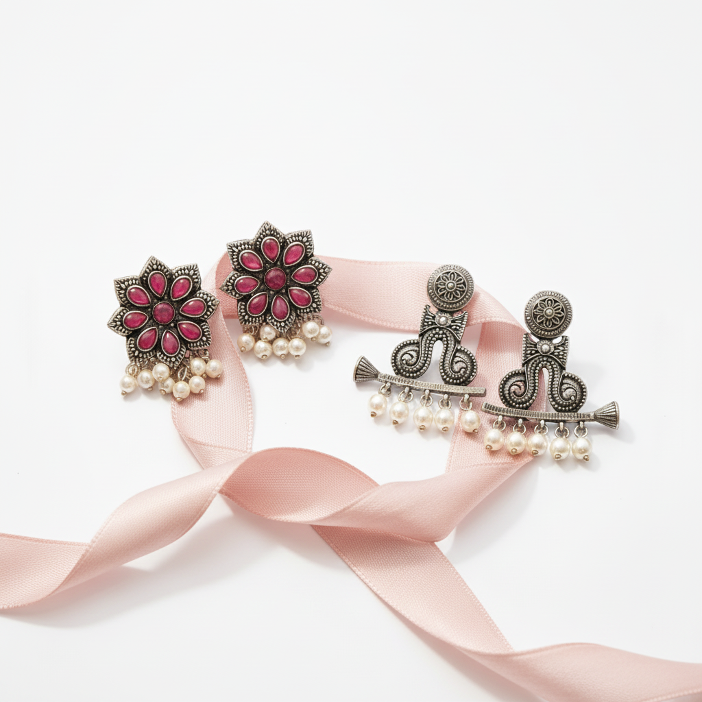 StylishKudi Oxidised Silver Earrings&Chandbali Earrings ComboSet for Women&girl