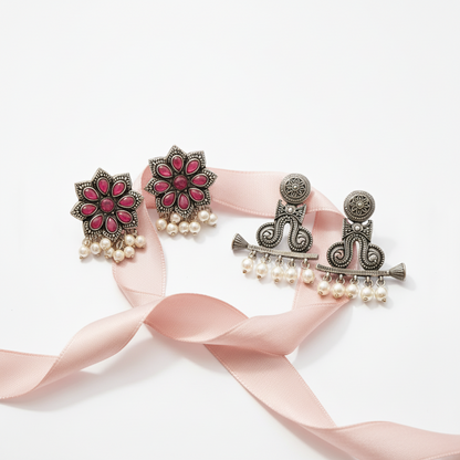 StylishKudi Oxidised Silver Earrings&Chandbali Earrings ComboSet for Women&girl