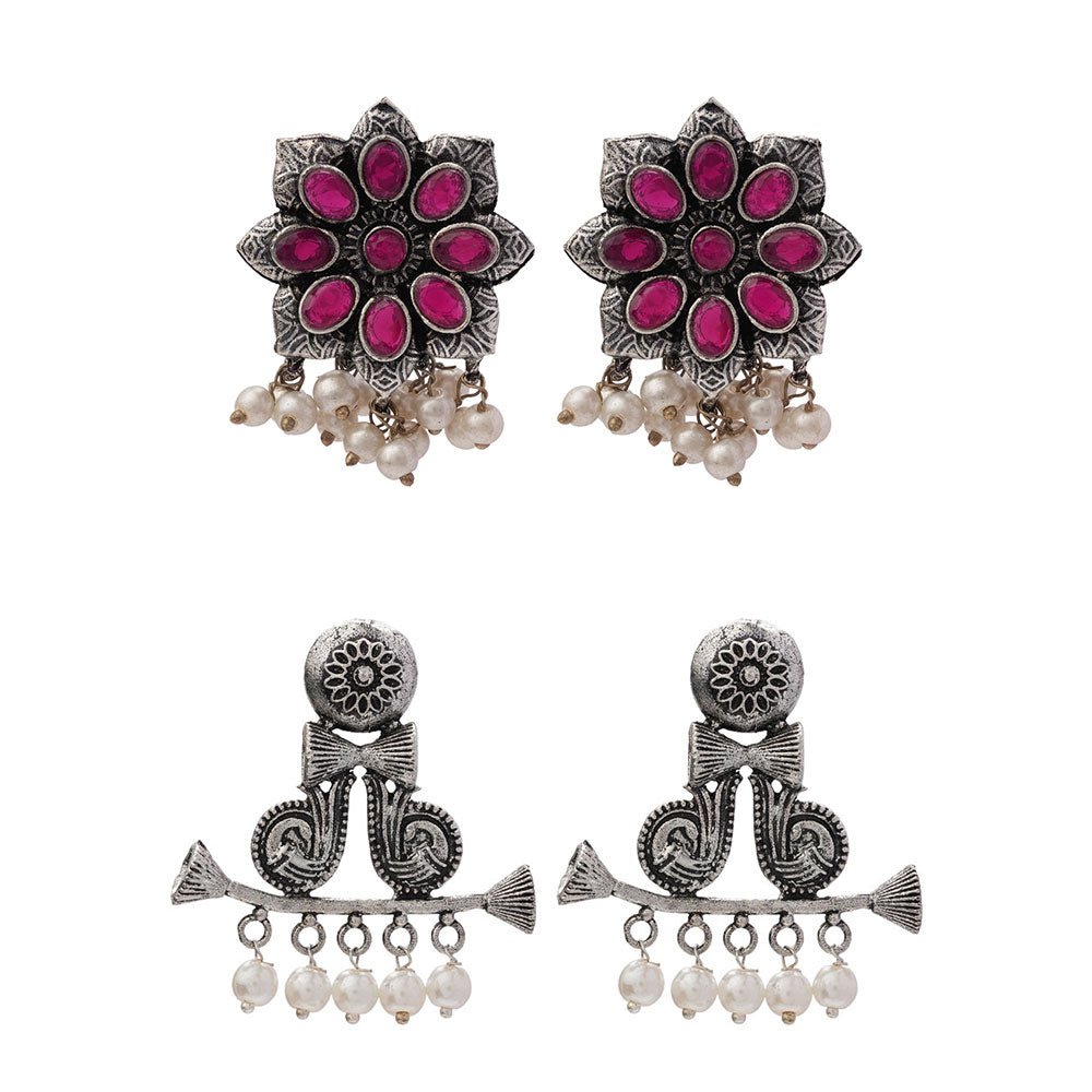 StylishKudi Oxidised Silver Earrings&Chandbali Earrings ComboSet for Women&girl
