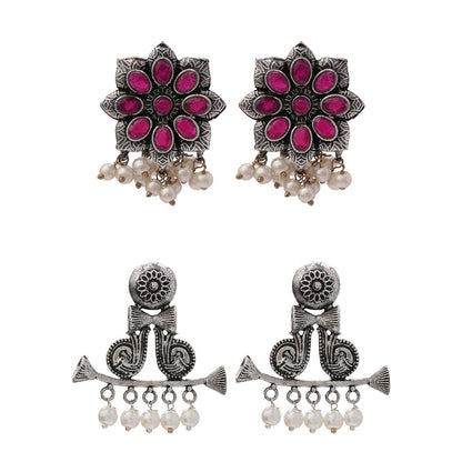 StylishKudi Oxidised Silver Earrings&Chandbali Earrings ComboSet for Women&girl
