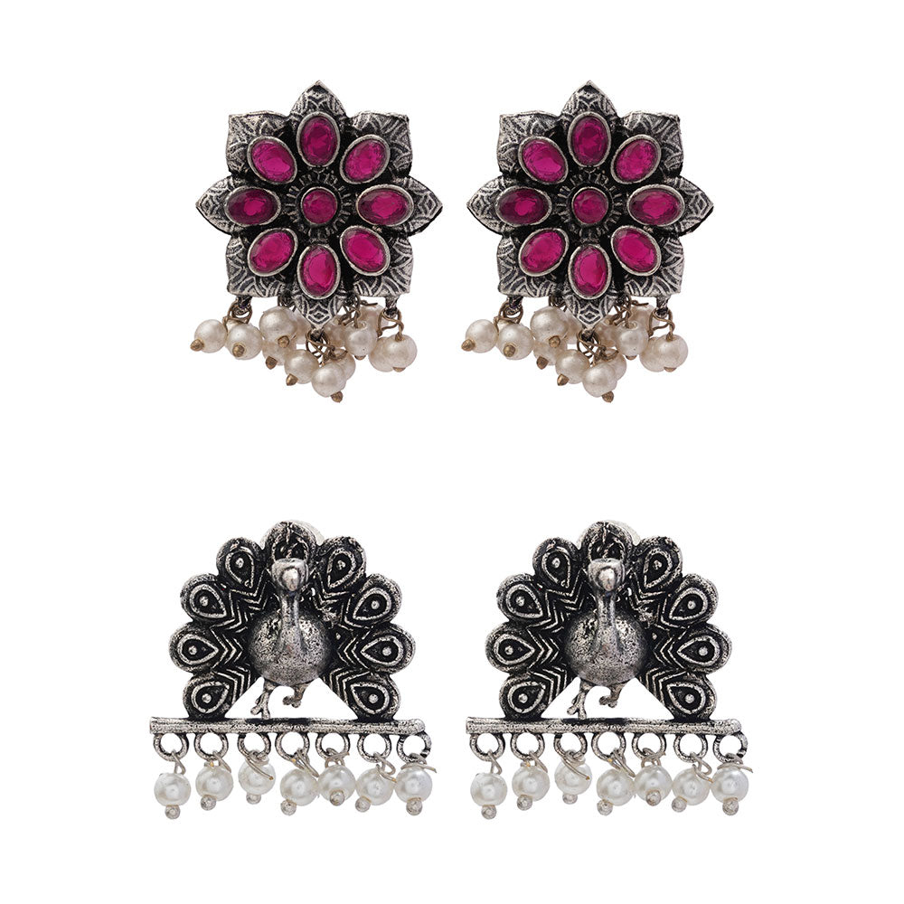 StylishKudi Oxidised Silver Earrings&Chandbali Earrings ComboSet for Women&girl