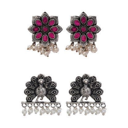 StylishKudi Oxidised Silver Earrings&Chandbali Earrings ComboSet for Women&girl