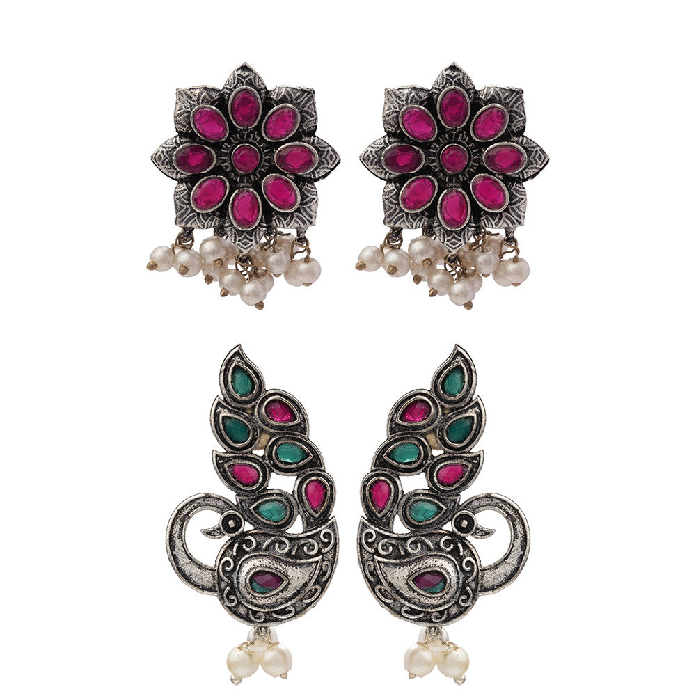 StylishKudi Oxidised Silver Earrings&Chandbali Earrings ComboSet for Women&girl