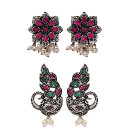 StylishKudi Oxidised Silver Earrings&Chandbali Earrings ComboSet for Women&girl
