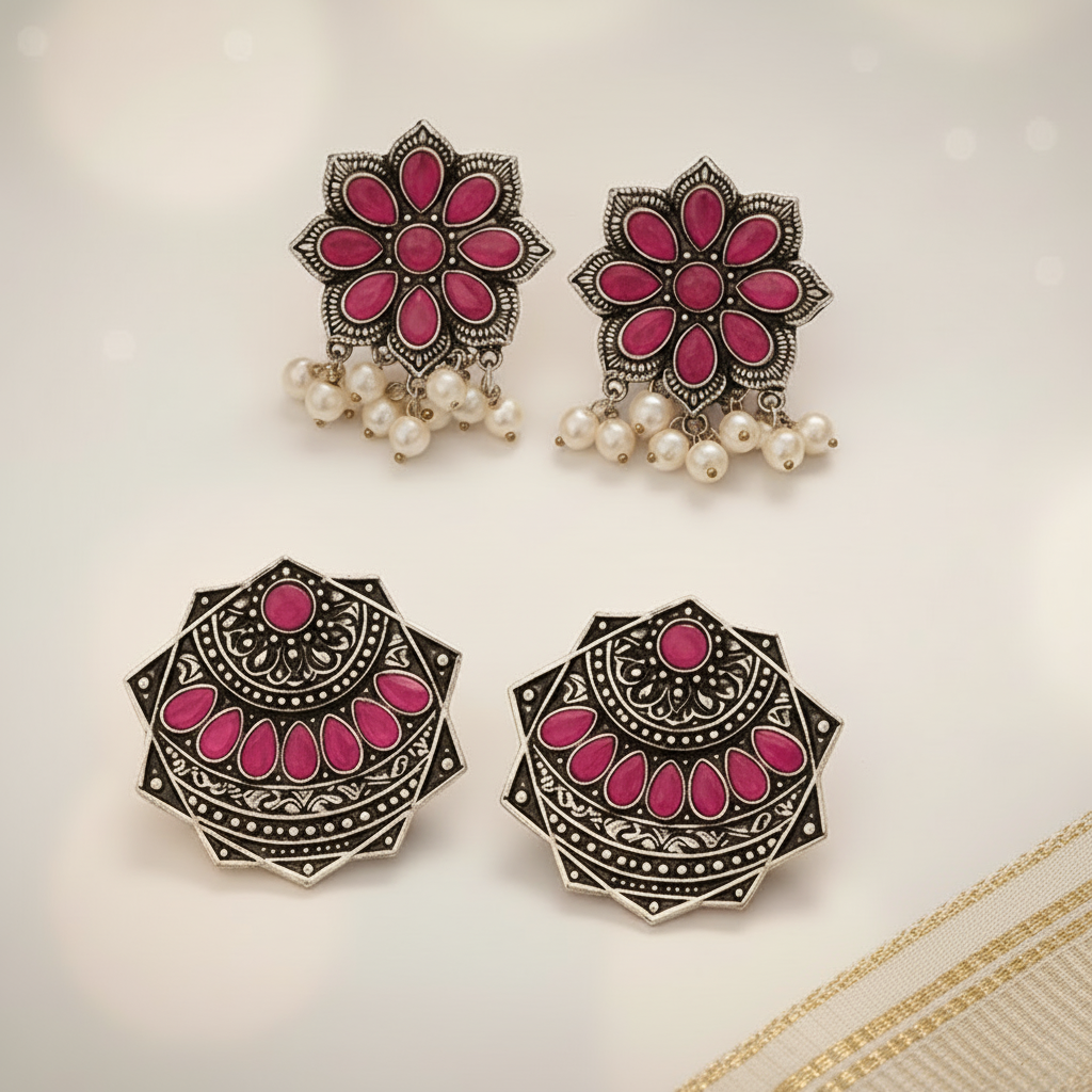 StylishKudi Oxidised Silver Earrings&Chandbali Earrings ComboSet for Women&girl