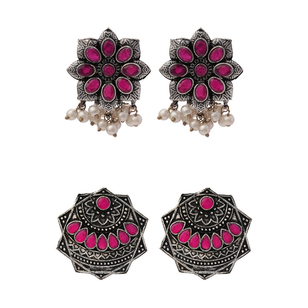 StylishKudi Oxidised Silver Earrings&Chandbali Earrings ComboSet for Women&girl