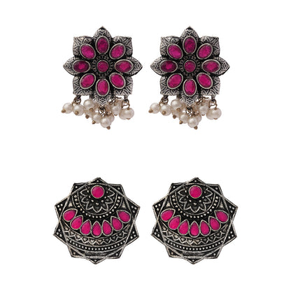 StylishKudi Oxidised Silver Earrings&Chandbali Earrings ComboSet for Women&girl