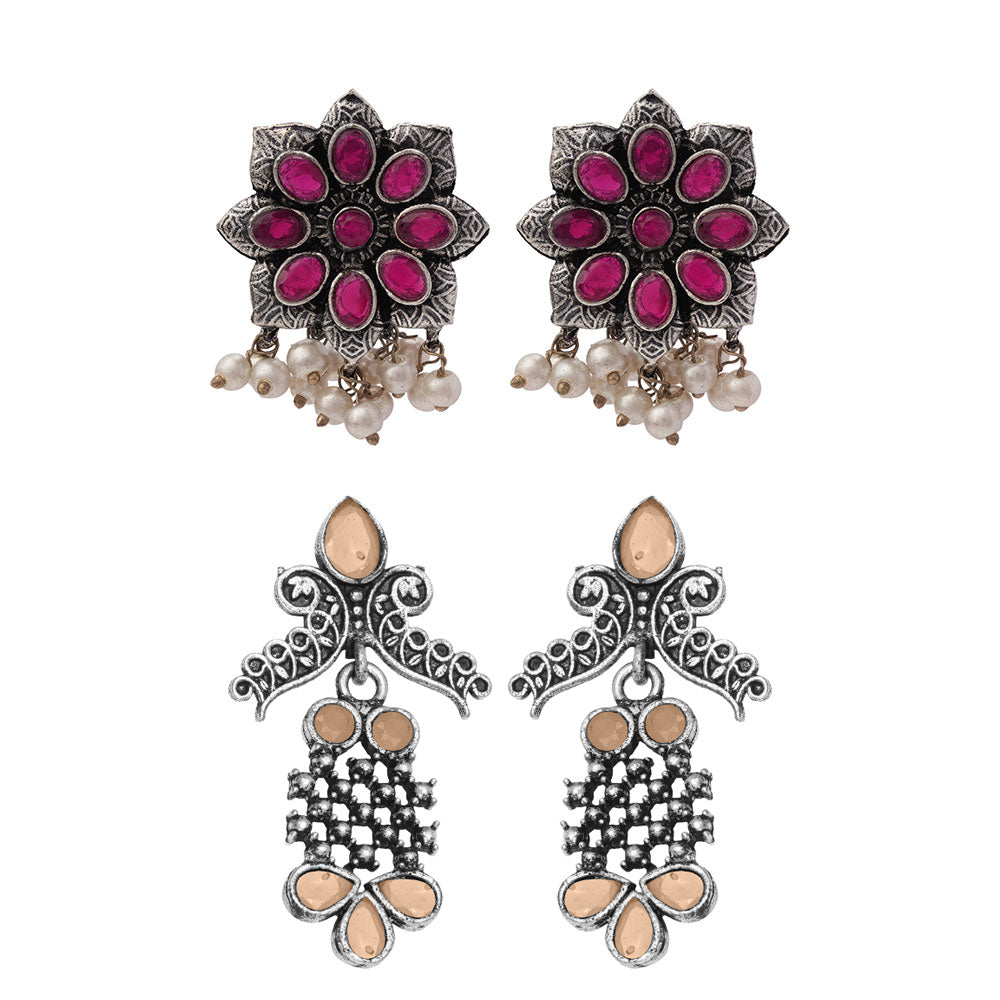 StylishKudi Oxidised Silver Earrings&Chandbali Earrings ComboSet for Women&girl