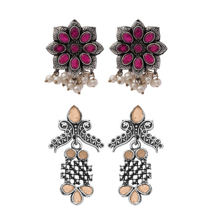 StylishKudi Oxidised Silver Earrings&Chandbali Earrings ComboSet for Women&girl