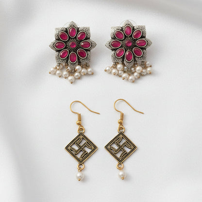 StylishKudi Oxidised Silver Earrings&Chandbali Earrings ComboSet for Women&girl