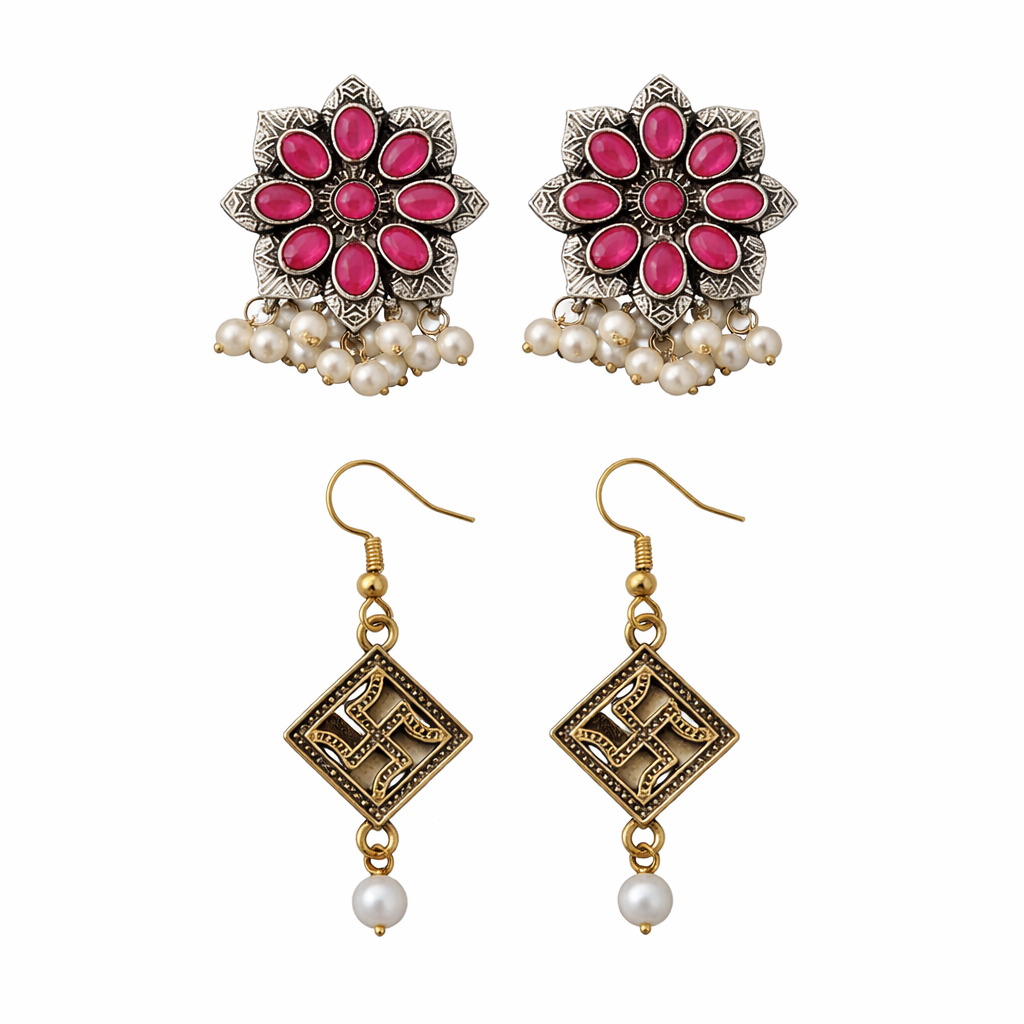 StylishKudi Oxidised Silver Earrings&Chandbali Earrings ComboSet for Women&girl