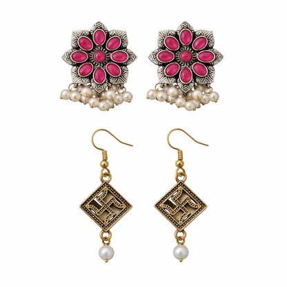 StylishKudi Oxidised Silver Earrings&Chandbali Earrings ComboSet for Women&girl
