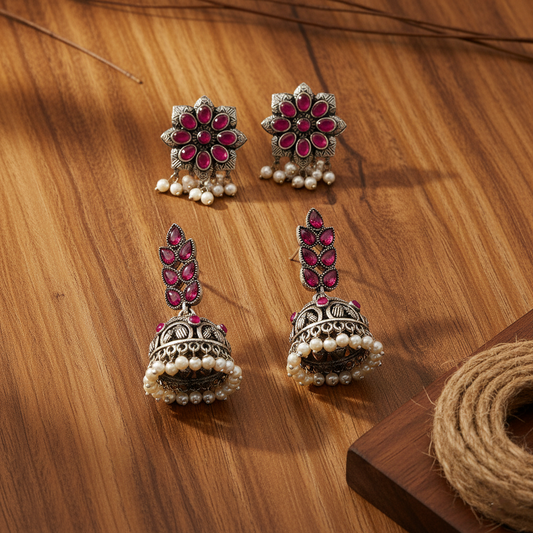 StylishKudi Oxidised Silver Earrings&Chandbali Earrings ComboSet for Women&girl