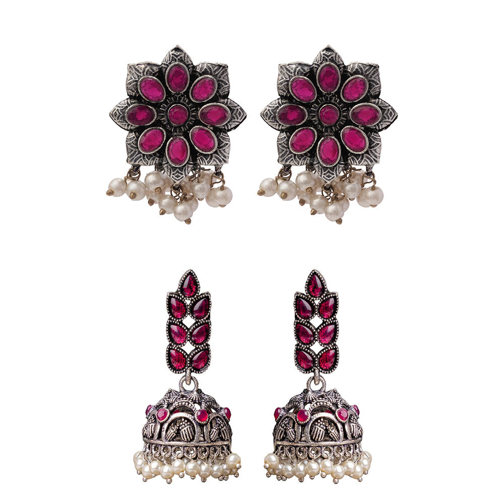 StylishKudi Oxidised Silver Earrings&Chandbali Earrings ComboSet for Women&girl